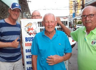 From left, Bill Steinmann, Colin Banks and John Anderson, with a guest appearance by Tony Campbell in the background.