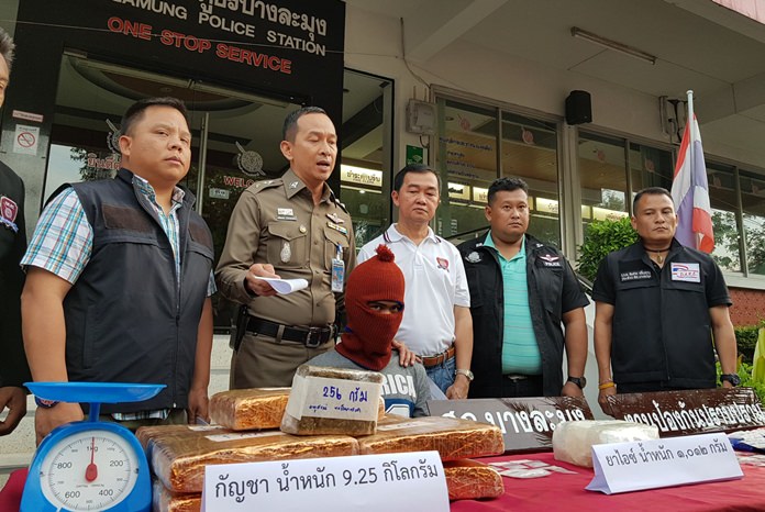 Pattaya police seized nine kilograms of marijuana and thousands of methamphetamine tablets in an arrest of a wanted Chonburi drug suspect.