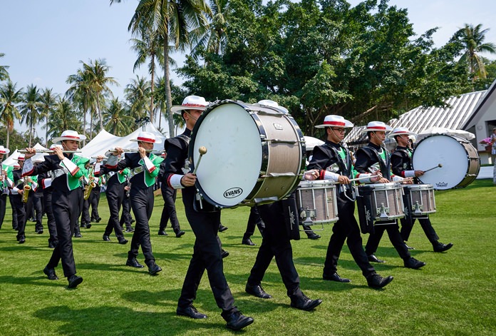 The Wat Suthi Wararam Marching Band provided a musical prelude to the polo action.