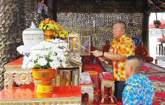 Rear Adm. Wara Tankham presides over religious ceremonies to start Songkran celebrations at the Air and Coastal Defense Command in Sattahip.