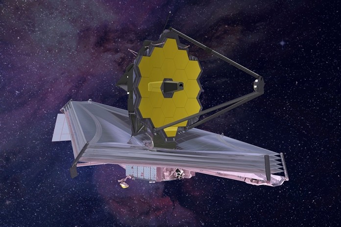 This artist's rendering provided by Northrop Grumman via NASA shows the James Webb Space Telescope. (Northrop Grumman/NASA via AP)