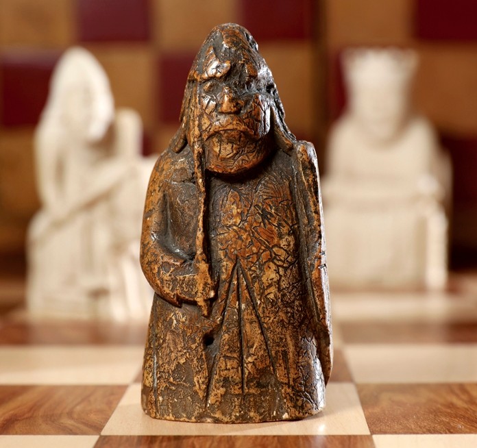 This image shows a newly discovered Lewis Chessman on display at Sotheby's in London. (Tristan Fewings/Sotheby's via AP)