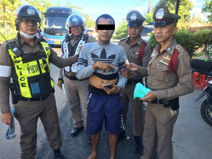 Chatpong Kiewracha, arrested at a Sattahip police checkpoint, pleaded with officers to notify his customers and apologize about the deliveries he’ll be unable to make.