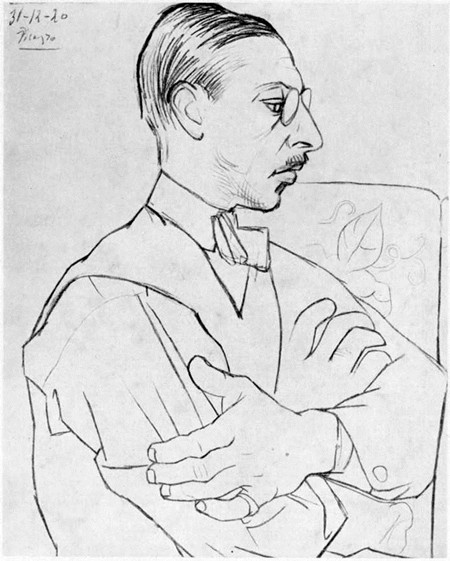 Stravinsky drawn by Picasso in 1920.