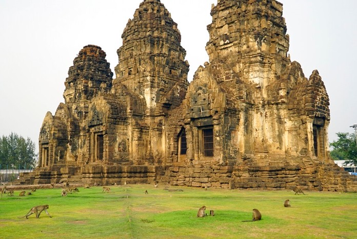 Local monkeys gather at Phra Prang Sam Yot temple in the center of Lopburi, one of Thailand’s oldest cities, which boasts Khmer-era temples and the uncrowded ruins of King Narai’s Palace. (AP Photo/Nicole Evatt)