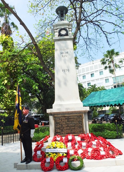 The newly installed War Memorial now in the grounds of The British Club, moved from the former Embassy site on Wireless Road.