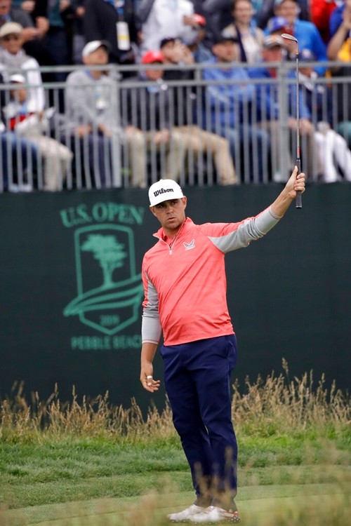 Gary Woodland reacts to his chip off the 17th green during the final round of the U.S. Open Championship golf tournament Sunday, June 16, 2019, in Pebble Beach, Calif. Woodland believes this shot is what people will remember the most.  (AP Photo/Marcio Jose Sanchez) (AP Photo/Marcio Jose Sanchez, File)