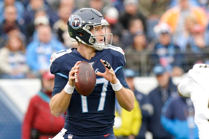 Tennessee Titans quarterback Ryan Tannehill (17) passes against the New Orleans Saints in the first half of an NFL football game Sunday, Dec. 22, 2019, in Nashville, Tenn. (AP Photo/Mark Zaleski)