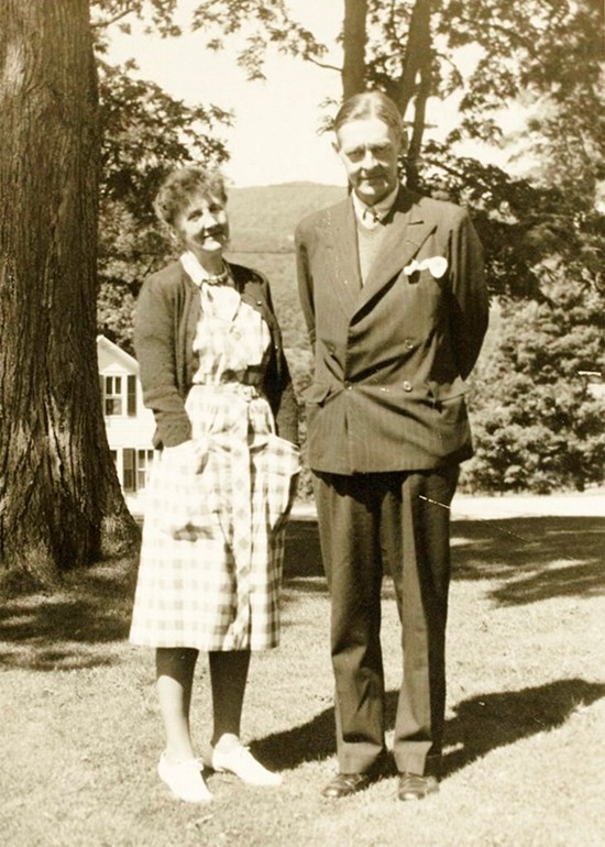 Emily Hale and T.S. Eliot pose in a 1946 family photo in Dorset, Vermont. (Princeton University Library via AP)