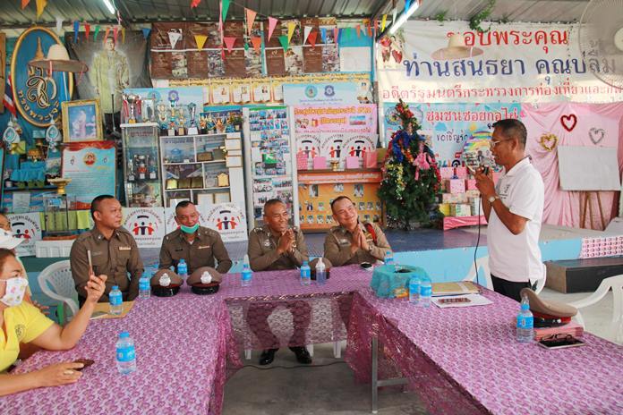 Wirat Joyjinda, president, and members of the Soi Khopai Community, asked Pattaya deputy police chief Pol. Col. Chainarong Chai-In to go easy on them because entertainment venue closures and a steep drop-off in tourists has left his residents with no money to pay fines.