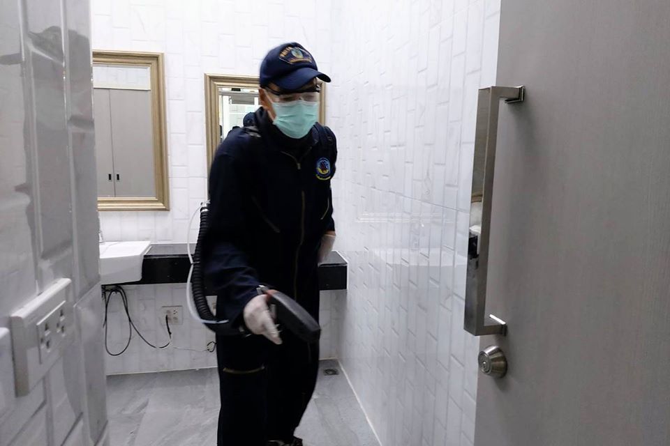 Every nook and cranny of the public toilets are sprayed with disinfectant.