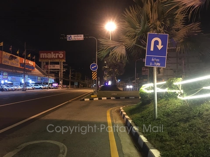 The U-Turn on Sukhumvit Road in front of Makro, South Pattaya, where the city put heavier concrete blockades, but apparently that didn’t work, either.