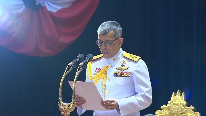 His Majesty the King addresses parliament in Bangkok, Friday, May 24, 2019, advising lawmakers to take their responsibilities seriously because their actions will affect national security and the people's well-being.