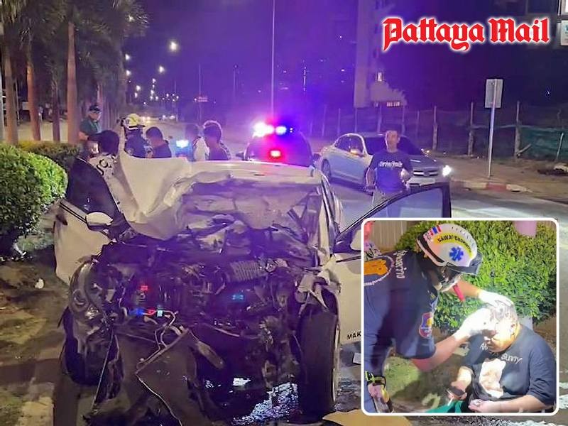 High-speed collision on Jomtien 2nd Road injures Chinese driver